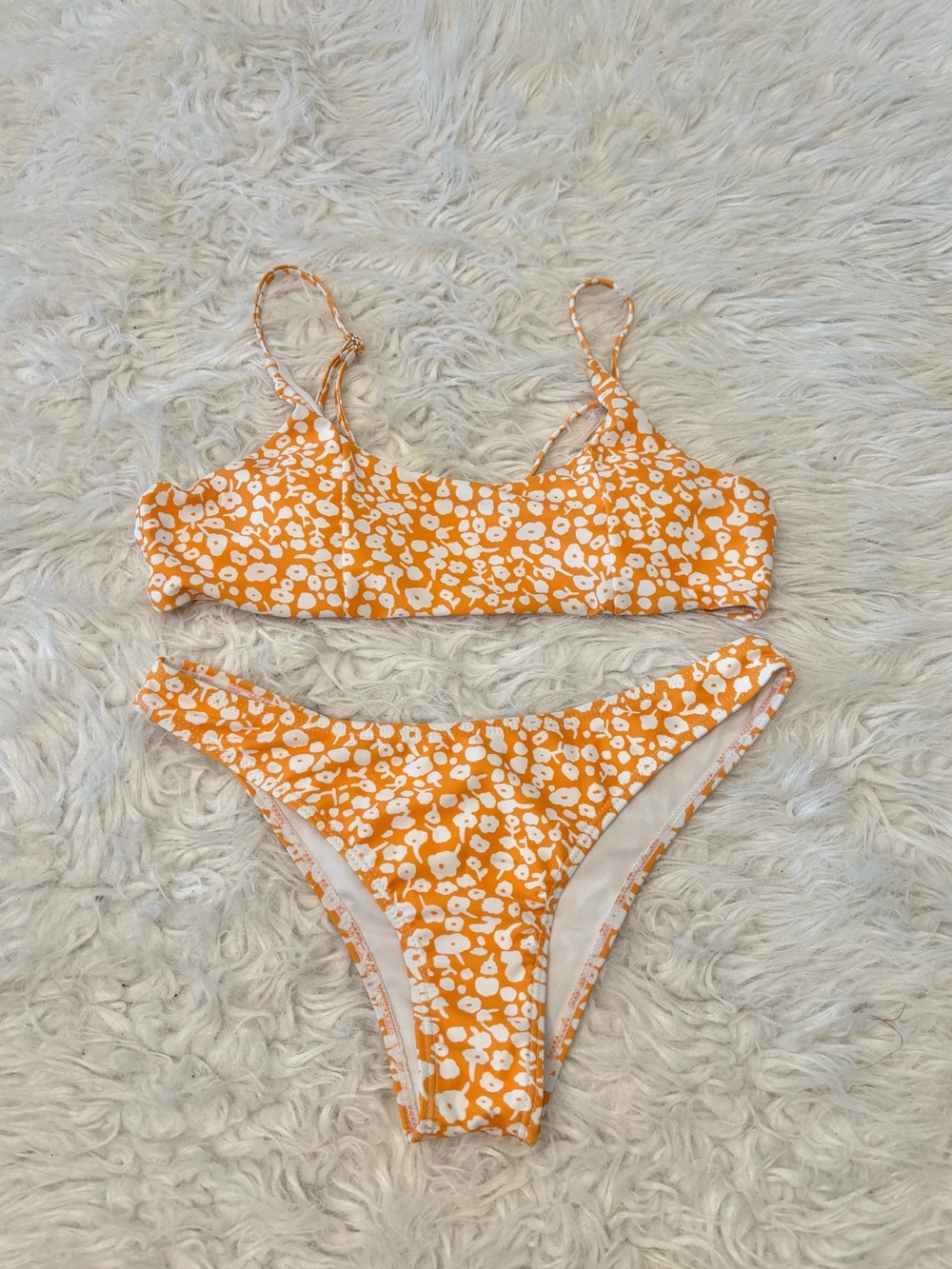 Orange Floral Print Bikini Set